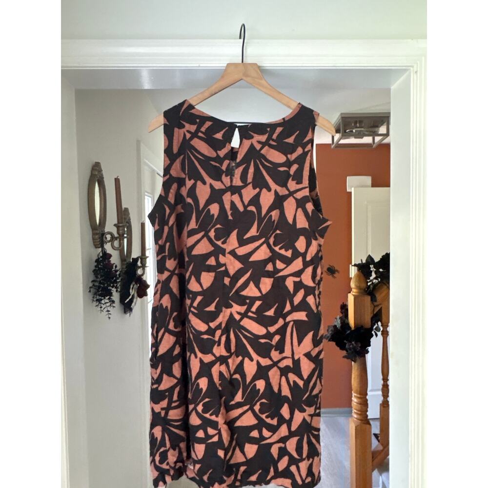 A New Day Linen Sleeveless Mini Dress Plus XXL Brown Black Print - Picture 6 of 7